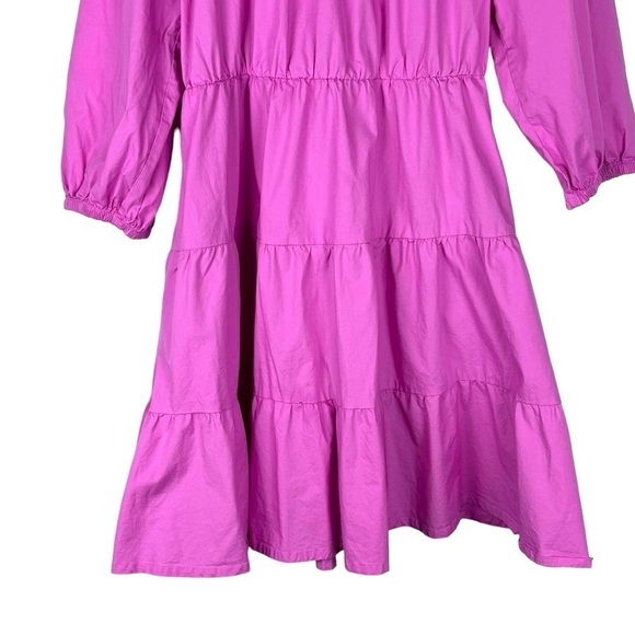 RACHEL PARCELL RUFFLE PUFF SLEEVE OFF THE SHOULDER ORCHID PINK COTTON MINI DRESS - Picture 8 of 15